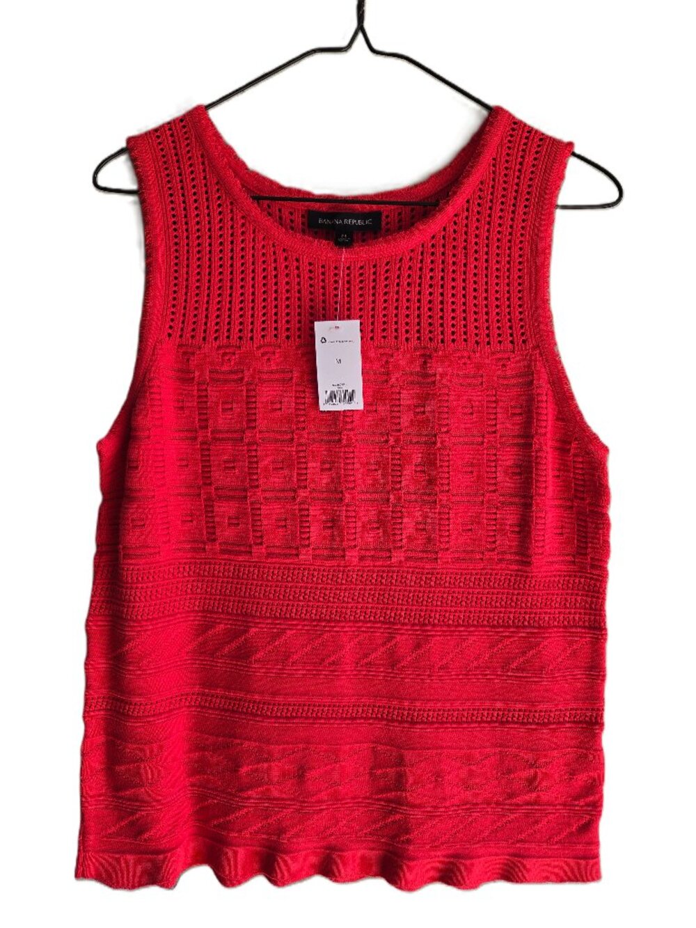 NWT BANANA REPUBLIC Classic Red Knit Crochet Pattern Tank Top Scoop Neck Sz M